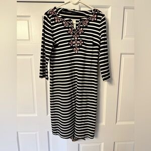 NWT Talbots Striped Dress w/ Embroidered Neckline